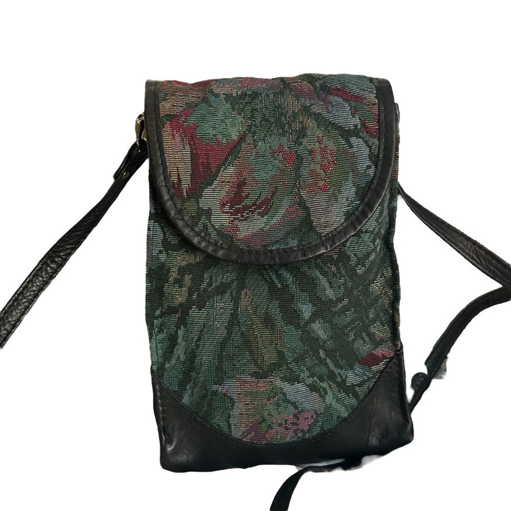Vintage Tapestry and Leather Phone Case/ Crossbody Bag